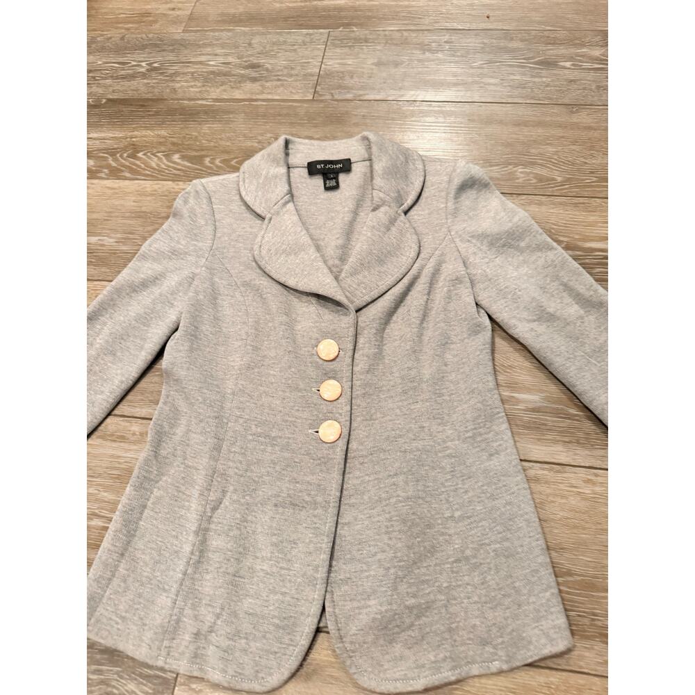 Vintage St. John Jacket Blazer Coat‎ Womens Size 4 Gray Knit Stretch Sport Suit - Picture 3 of 4